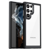  Луксозен силиконов гръб ТПУ прозрачен за Samsung Galaxy S23 Ultra 5G SM-S918B черен кант 